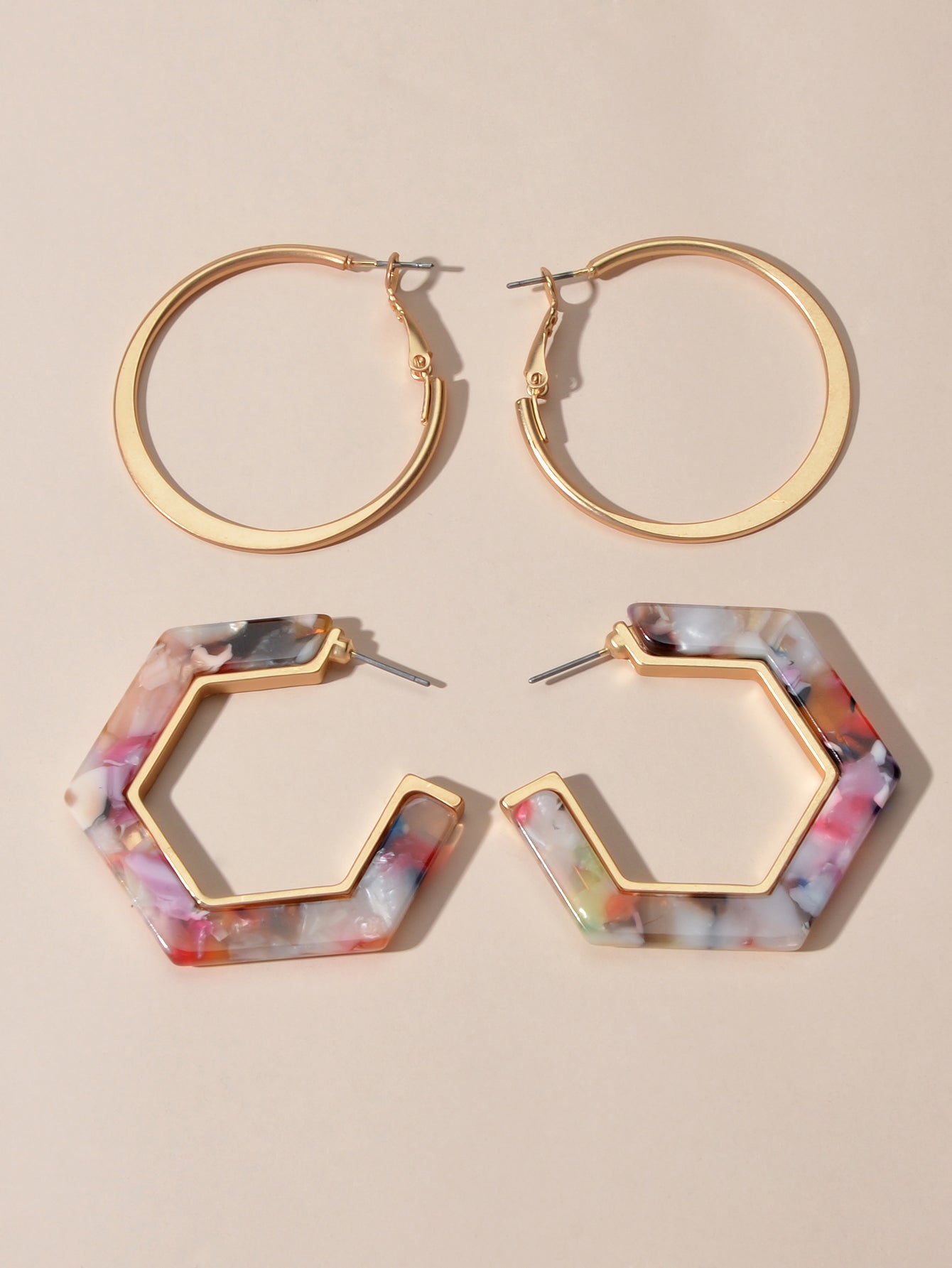 Boho Chic 2 pairs Multicolor Acrylic Square Circle Party Hoop Earrings
