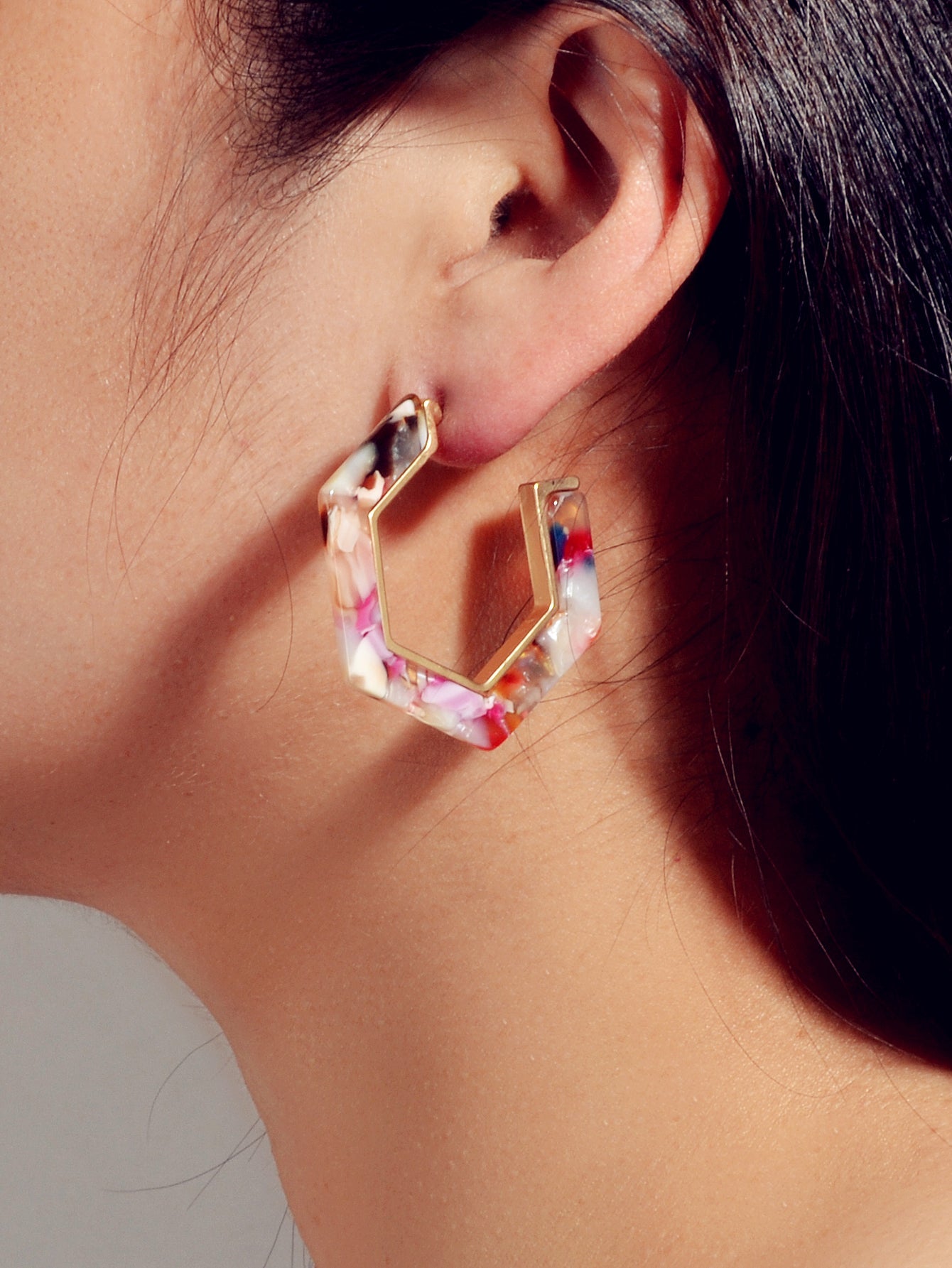 Boho Chic 2 pairs Multicolor Acrylic Square Circle Party Hoop Earrings