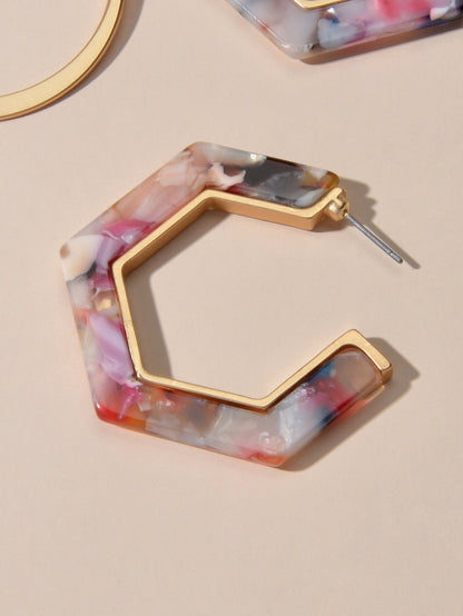 Boho Chic 2 pairs Multicolor Acrylic Square Circle Party Hoop Earrings
